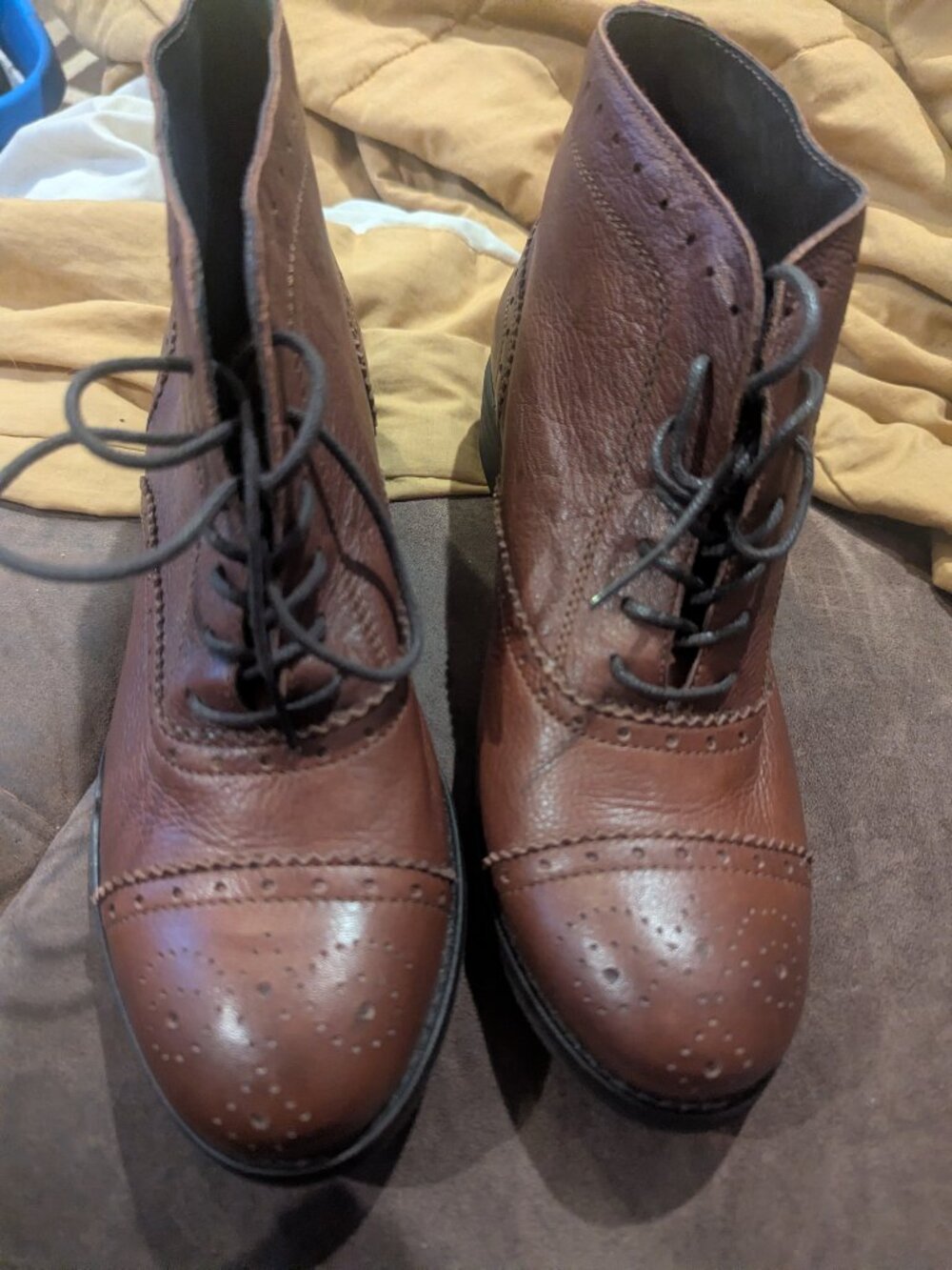 Brown Leather Oxford Style Boots.